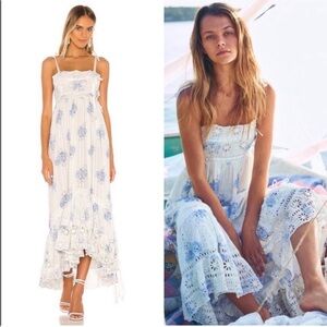 LoveShackFancy Vivi Dress White and Blue Floral Maxi Dress